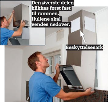 Ventilator med ekstern motor: Sett fast inndekningen til rammen Ventilator med ekstern motor: Sett fast inndekningen til rammen